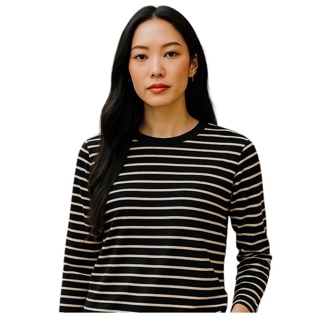 Tommy Hilfiger Women's L/S Striped Sz Large Black White Shirt Top Preppy